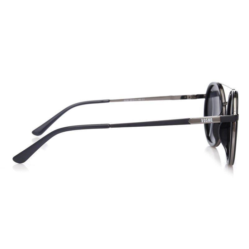 Zeyra Black & Silver Medium Full Rim Round Sunglasses for Men & Women HASHTAG X VOSNO — Hashtag Eyewears