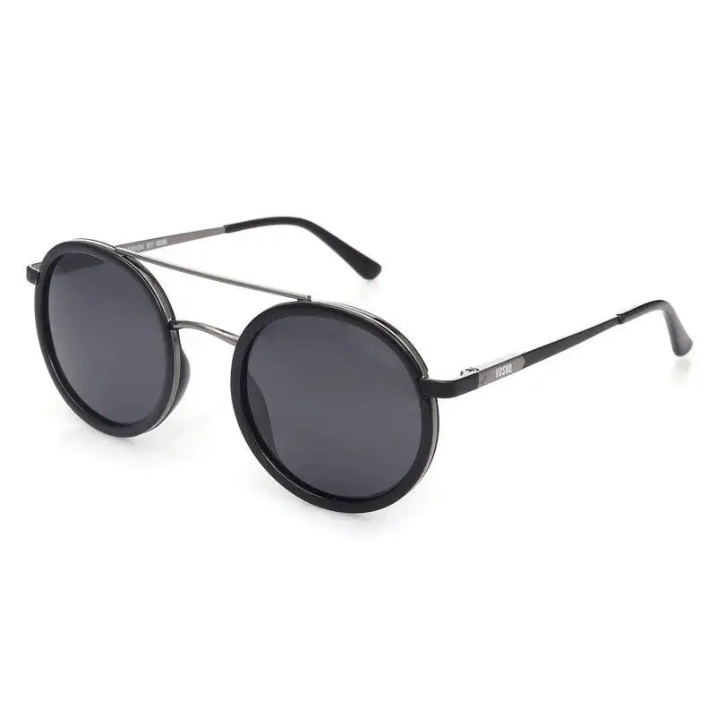 Zeyra | Black & Silver Medium Full Rim Round Sunglasses for Men & Women [Polarized] HASHTAG X VOSNO