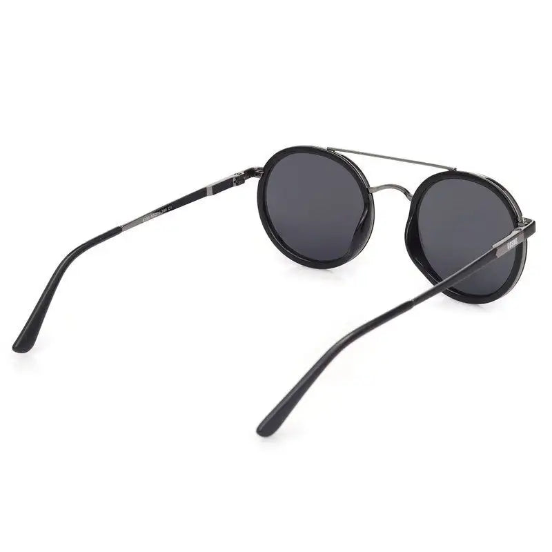 Zeyra | Black & Silver Medium Full Rim Round Sunglasses for Men & Women [Polarized] HASHTAG X VOSNO