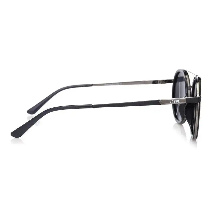 Zeyra | Black & Silver Medium Full Rim Round Sunglasses for Men & Women [Polarized] HASHTAG X VOSNO