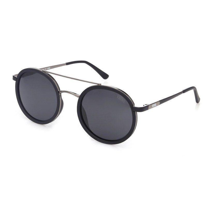 Zeyra Mate Black & Silver Medium Full Rim Round Sunglasses for Men & Women HASHTAG X VOSNO — Hashtag Eyewears