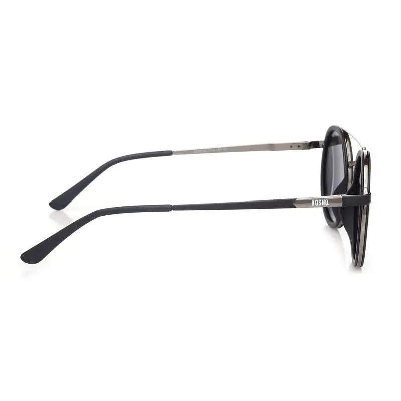 Zeyra | Mate Black & Silver Medium Full Rim Round Sunglasses for Men & Women [Polarized] HASHTAG X VOSNO