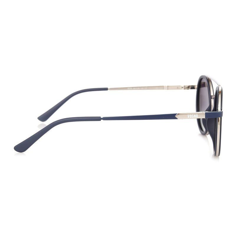 Zeyra Mate Blue & silver Medium Full Rim Round Sunglasses for Men & Women HASHTAG X VOSNO — Hashtag Eyewears