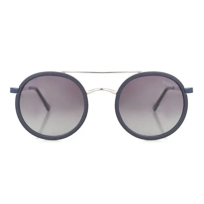 Zeyra | Mate Blue & silver Medium Full Rim Round Sunglasses for Men & Women [Polarized] HASHTAG X VOSNO