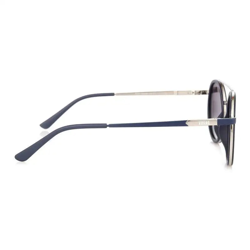 Zeyra | Mate Blue & silver Medium Full Rim Round Sunglasses for Men & Women [Polarized] HASHTAG X VOSNO