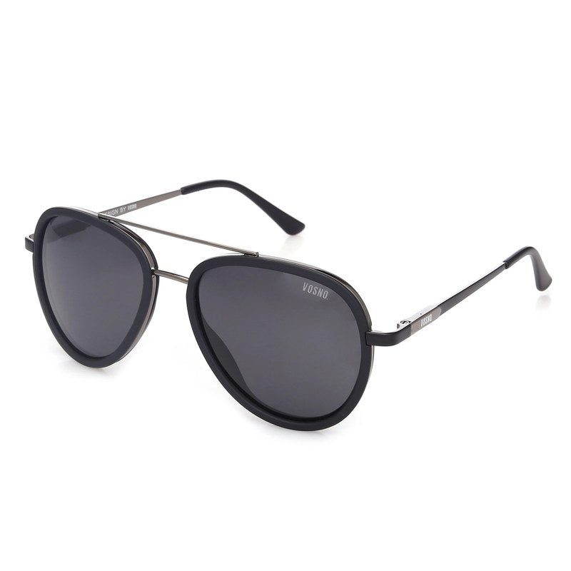 Zorin Mate Black & Silver Large Full Rim Aviator Sunglasses for Men & Women HASHTAG X VOSNO — Hashtag Eyewears