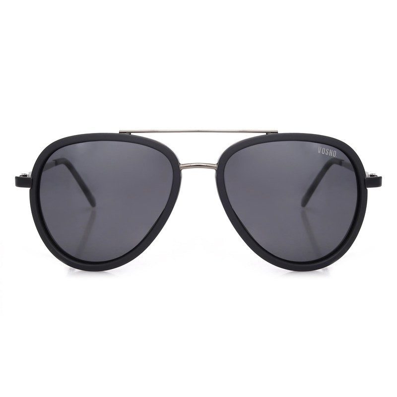 Zorin Mate Black & Silver Large Full Rim Aviator Sunglasses for Men & Women HASHTAG X VOSNO — Hashtag Eyewears