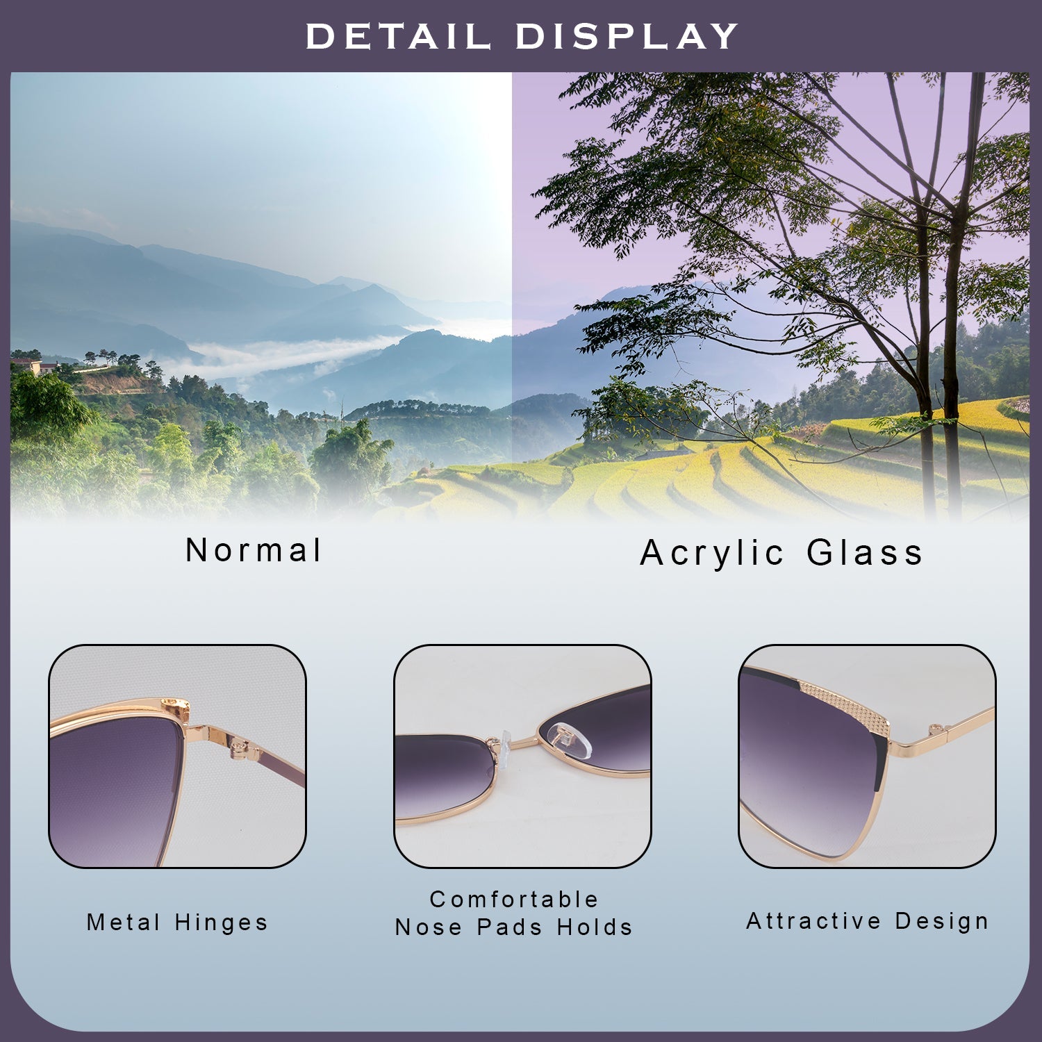 Hashtag Exclusive Oval Sunglasses for Women - B80-690-Purple